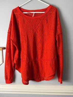 Free People orange Lace Knit Pullover